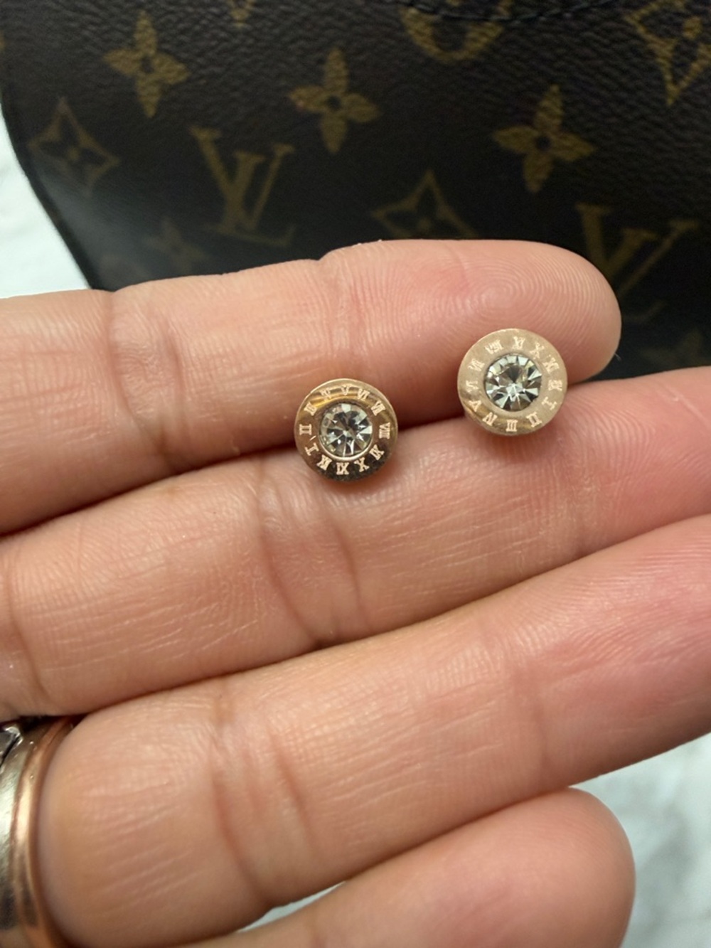 Gold-Tone Crystal Stud Earrings - Elegant Sparkle with numeric numbers